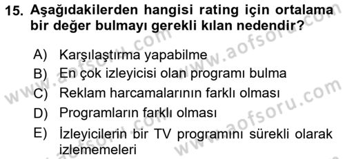 Medya Planlama Dersi Ara Sınavı Deneme Sınav Soruları 15. Soru