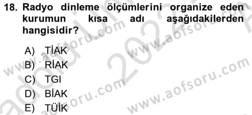 Medya Planlama Dersi 2022 - 2023 Yılı (Vize) Ara Sınav Soruları 18. Soru