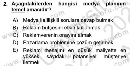 Medya Planlama Dersi 2022 - 2023 Yılı (Vize) Ara Sınav Soruları 2. Soru