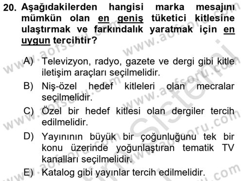 Medya Planlama Dersi 2022 - 2023 Yılı (Vize) Ara Sınav Soruları 20. Soru