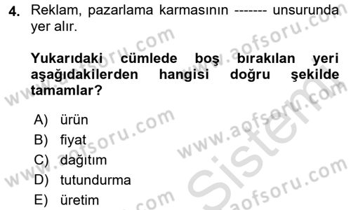 Medya Planlama Dersi Ara Sınavı Deneme Sınav Soruları 4. Soru