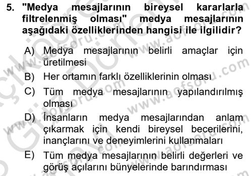 Medya Planlama Dersi Ara Sınavı Deneme Sınav Soruları 5. Soru