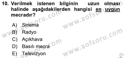 Medya Planlama Dersi 2022 - 2023 Yılı (Final) Dönem Sonu Sınav Soruları 10. Soru