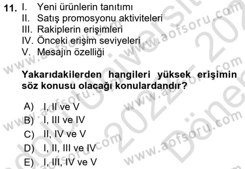 Medya Planlama Dersi 2022 - 2023 Yılı (Final) Dönem Sonu Sınav Soruları 11. Soru