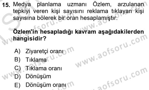 Medya Planlama Dersi 2022 - 2023 Yılı (Final) Dönem Sonu Sınavı 15. Soru