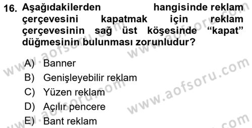 Medya Planlama Dersi 2022 - 2023 Yılı (Final) Dönem Sonu Sınav Soruları 16. Soru