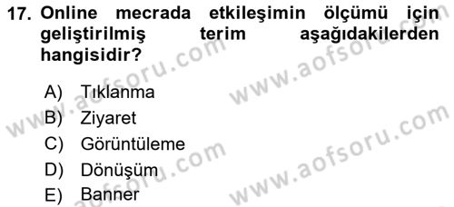 Medya Planlama Dersi 2022 - 2023 Yılı (Final) Dönem Sonu Sınav Soruları 17. Soru