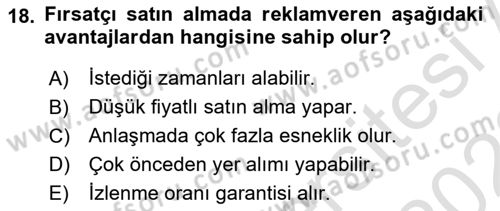 Medya Planlama Dersi 2022 - 2023 Yılı (Final) Dönem Sonu Sınav Soruları 18. Soru