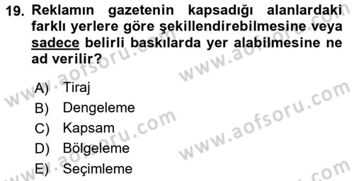 Medya Planlama Dersi 2022 - 2023 Yılı (Final) Dönem Sonu Sınav Soruları 19. Soru