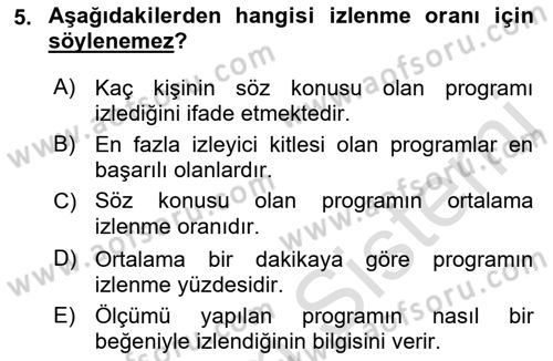 Medya Planlama Dersi 2022 - 2023 Yılı (Final) Dönem Sonu Sınav Soruları 5. Soru