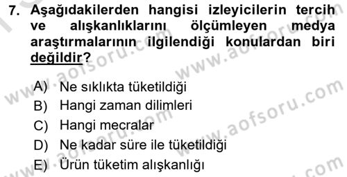 Medya Planlama Dersi 2022 - 2023 Yılı (Final) Dönem Sonu Sınavı 7. Soru