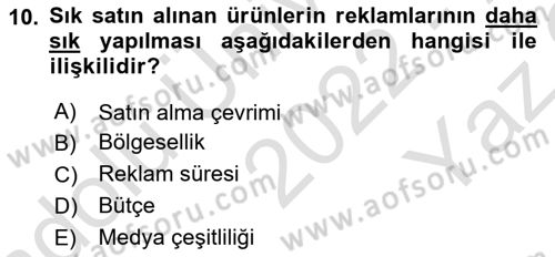 Medya Planlama Dersi 2022 - 2023 Yılı Yaz Okulu Sınav Soruları 10. Soru