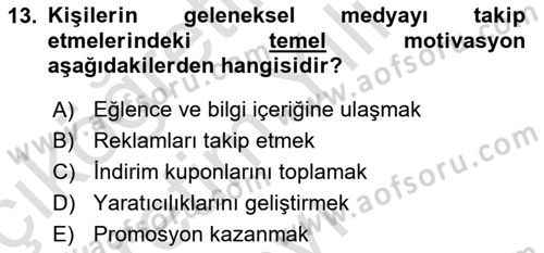 Medya Planlama Dersi 2022 - 2023 Yılı Yaz Okulu Sınav Soruları 13. Soru