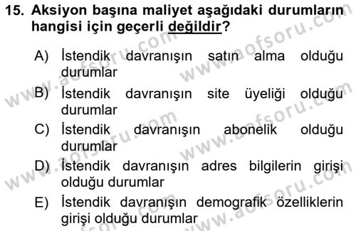 Medya Planlama Dersi 2022 - 2023 Yılı Yaz Okulu Sınav Soruları 15. Soru