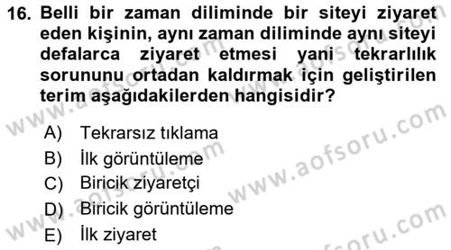 Medya Planlama Dersi 2022 - 2023 Yılı Yaz Okulu Sınav Soruları 16. Soru