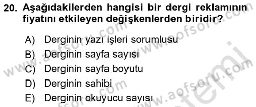 Medya Planlama Dersi 2022 - 2023 Yılı Yaz Okulu Sınav Soruları 20. Soru