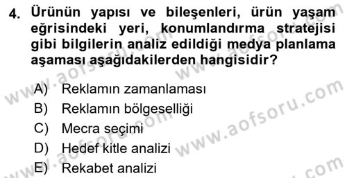 Medya Planlama Dersi 2022 - 2023 Yılı Yaz Okulu Sınav Soruları 4. Soru