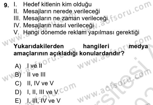 Medya Planlama Dersi 2022 - 2023 Yılı Yaz Okulu Sınav Soruları 9. Soru
