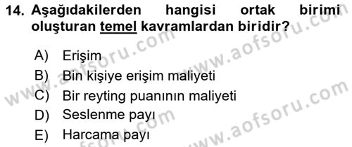 Medya Planlama Dersi Ara Sınavı Deneme Sınav Soruları 14. Soru