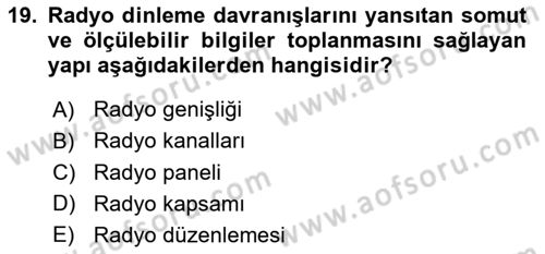 Medya Planlama Dersi Ara Sınavı Deneme Sınav Soruları 19. Soru