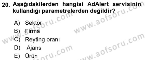 Medya Planlama Dersi Ara Sınavı Deneme Sınav Soruları 20. Soru