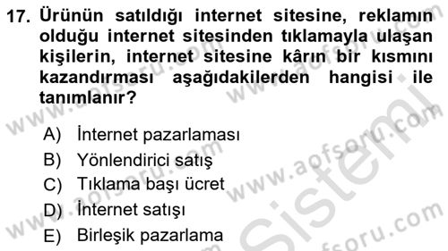 Medya Planlama Dersi 2023 - 2024 Yılı (Final) Dönem Sonu Sınavı 17. Soru