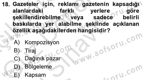 Medya Planlama Dersi 2023 - 2024 Yılı (Final) Dönem Sonu Sınav Soruları 18. Soru