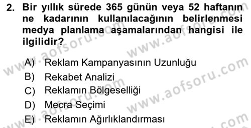 Medya Planlama Dersi 2023 - 2024 Yılı (Final) Dönem Sonu Sınav Soruları 2. Soru