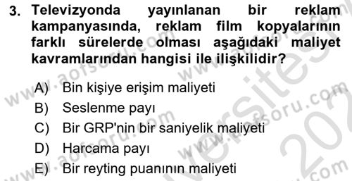Medya Planlama Dersi 2023 - 2024 Yılı (Final) Dönem Sonu Sınav Soruları 3. Soru