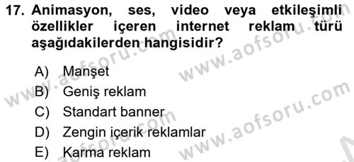 Medya Planlama Dersi 2023 - 2024 Yılı Yaz Okulu Sınavı 17. Soru