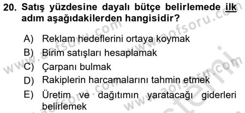 Medya Planlama Dersi 2023 - 2024 Yılı Yaz Okulu Sınavı 20. Soru