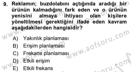 Medya Planlama Dersi 2023 - 2024 Yılı Yaz Okulu Sınavı 9. Soru