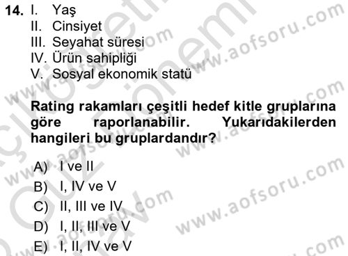 Medya Planlama Dersi 2024 - 2025 Yılı (Vize) Ara Sınavı 14. Soru