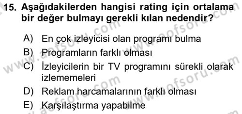 Medya Planlama Dersi 2024 - 2025 Yılı (Vize) Ara Sınavı 15. Soru