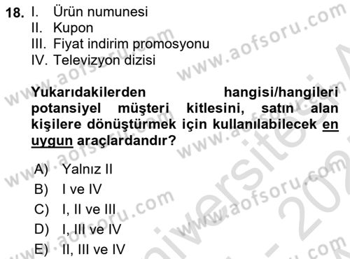 Medya Planlama Dersi 2024 - 2025 Yılı (Vize) Ara Sınavı 18. Soru