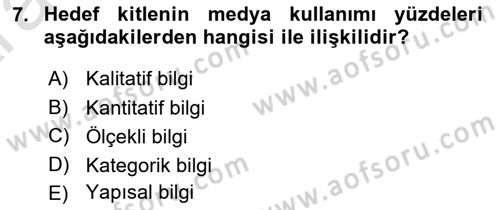 Medya Planlama Dersi 2024 - 2025 Yılı (Vize) Ara Sınavı 7. Soru