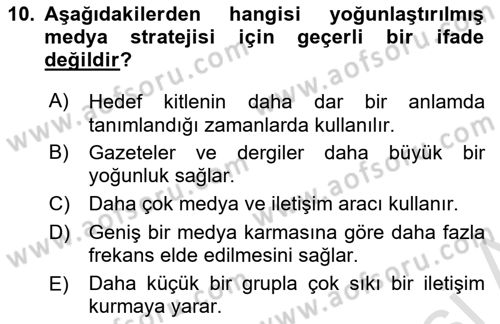 Medya Planlama Dersi 2024 - 2025 Yılı (Final) Dönem Sonu Sınav Soruları 10. Soru
