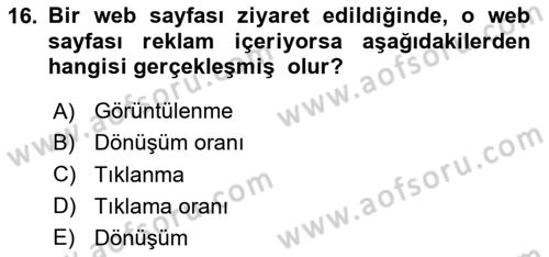 Medya Planlama Dersi 2024 - 2025 Yılı (Final) Dönem Sonu Sınav Soruları 16. Soru