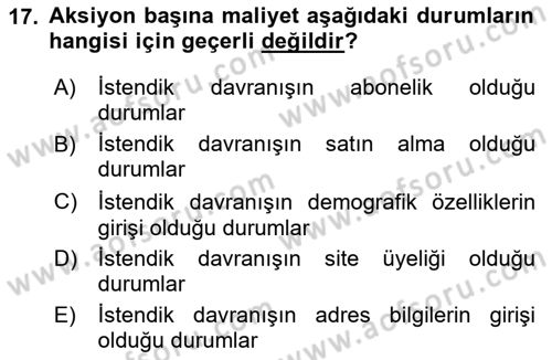 Medya Planlama Dersi 2024 - 2025 Yılı (Final) Dönem Sonu Sınav Soruları 17. Soru