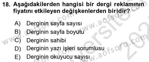 Medya Planlama Dersi 2024 - 2025 Yılı (Final) Dönem Sonu Sınav Soruları 18. Soru