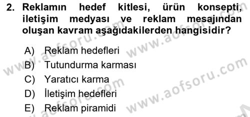Medya Planlama Dersi 2024 - 2025 Yılı (Final) Dönem Sonu Sınav Soruları 2. Soru