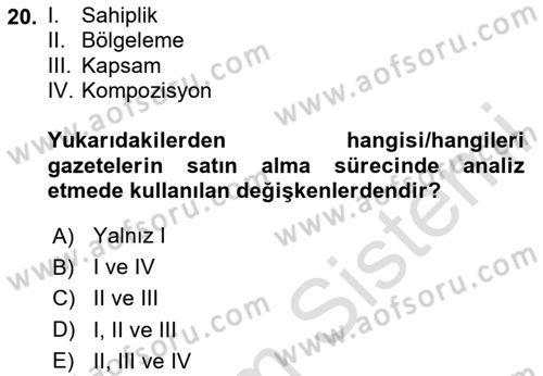 Medya Planlama Dersi 2024 - 2025 Yılı (Final) Dönem Sonu Sınav Soruları 20. Soru