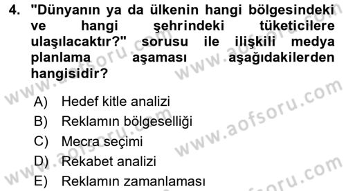 Medya Planlama Dersi 2024 - 2025 Yılı (Final) Dönem Sonu Sınav Soruları 4. Soru