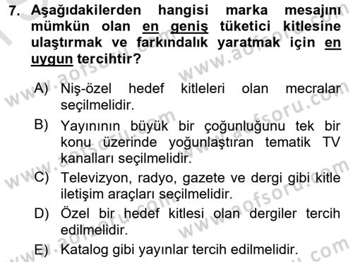 Medya Planlama Dersi 2024 - 2025 Yılı (Final) Dönem Sonu Sınav Soruları 7. Soru