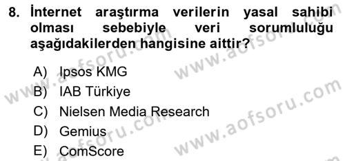 Medya Planlama Dersi 2024 - 2025 Yılı (Final) Dönem Sonu Sınav Soruları 8. Soru