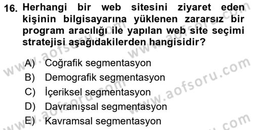 Medya Planlama Dersi 2024 - 2025 Yılı Yaz Okulu Sınav Soruları 16. Soru
