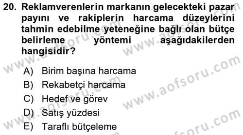 Medya Planlama Dersi 2024 - 2025 Yılı Yaz Okulu Sınav Soruları 20. Soru