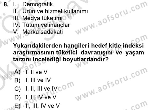 Medya Planlama Dersi 2024 - 2025 Yılı Yaz Okulu Sınav Soruları 8. Soru