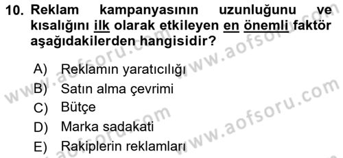 Medya Planlama Dersi 2025 - 2026 Yılı (Vize) Ara Sınav Soruları 10. Soru
