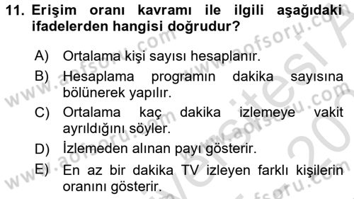 Medya Planlama Dersi 2025 - 2026 Yılı (Vize) Ara Sınav Soruları 11. Soru